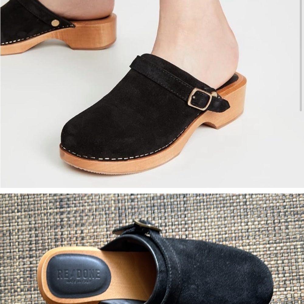 Re/Done Women's Black Suede Clogs